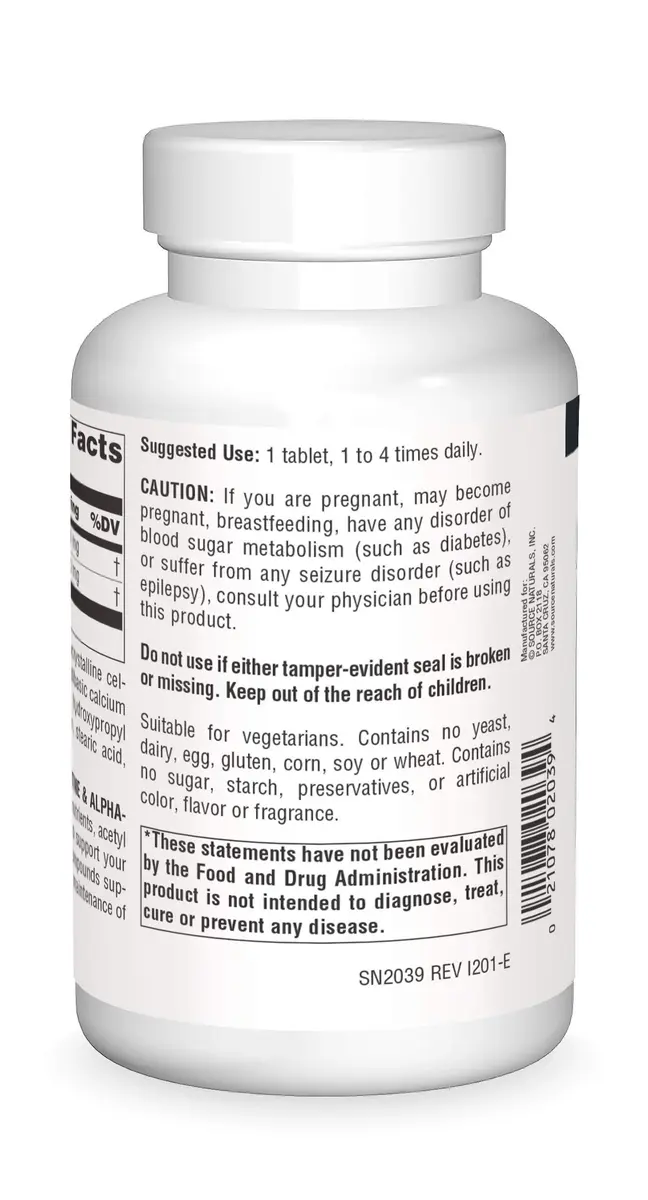 Source Naturals Acetyl L-Carnitine & Alpha-Lipoic Acid 650mg | Supports Metabolic Function, Vegetarian, 180 Tablets - view 2