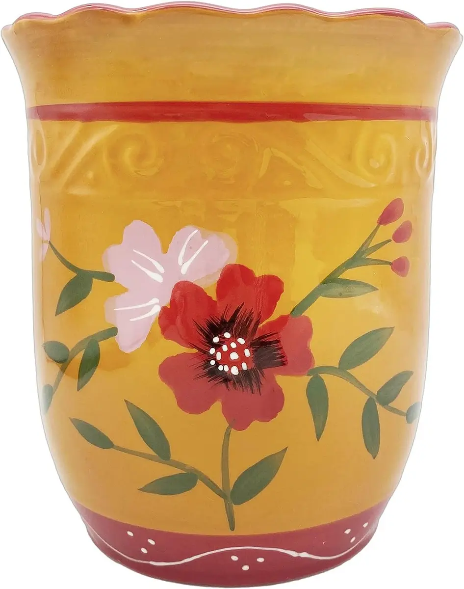 ACK Utensil Holder (Garden) Yellow | Modern Ceramic Kitchen Organizer 5.75" - main product image