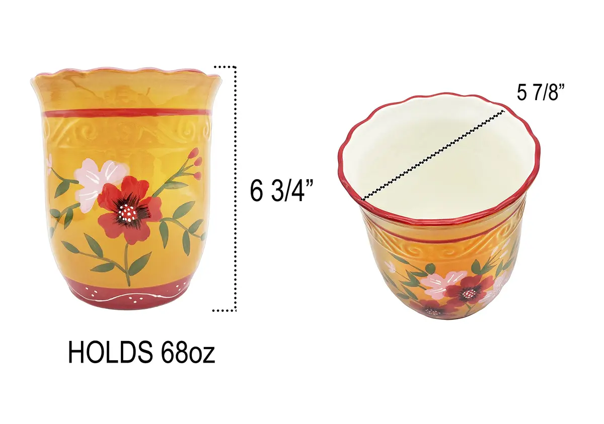 ACK Utensil Holder (Garden) Yellow | Modern Ceramic Kitchen Organizer 5.75" - view 3