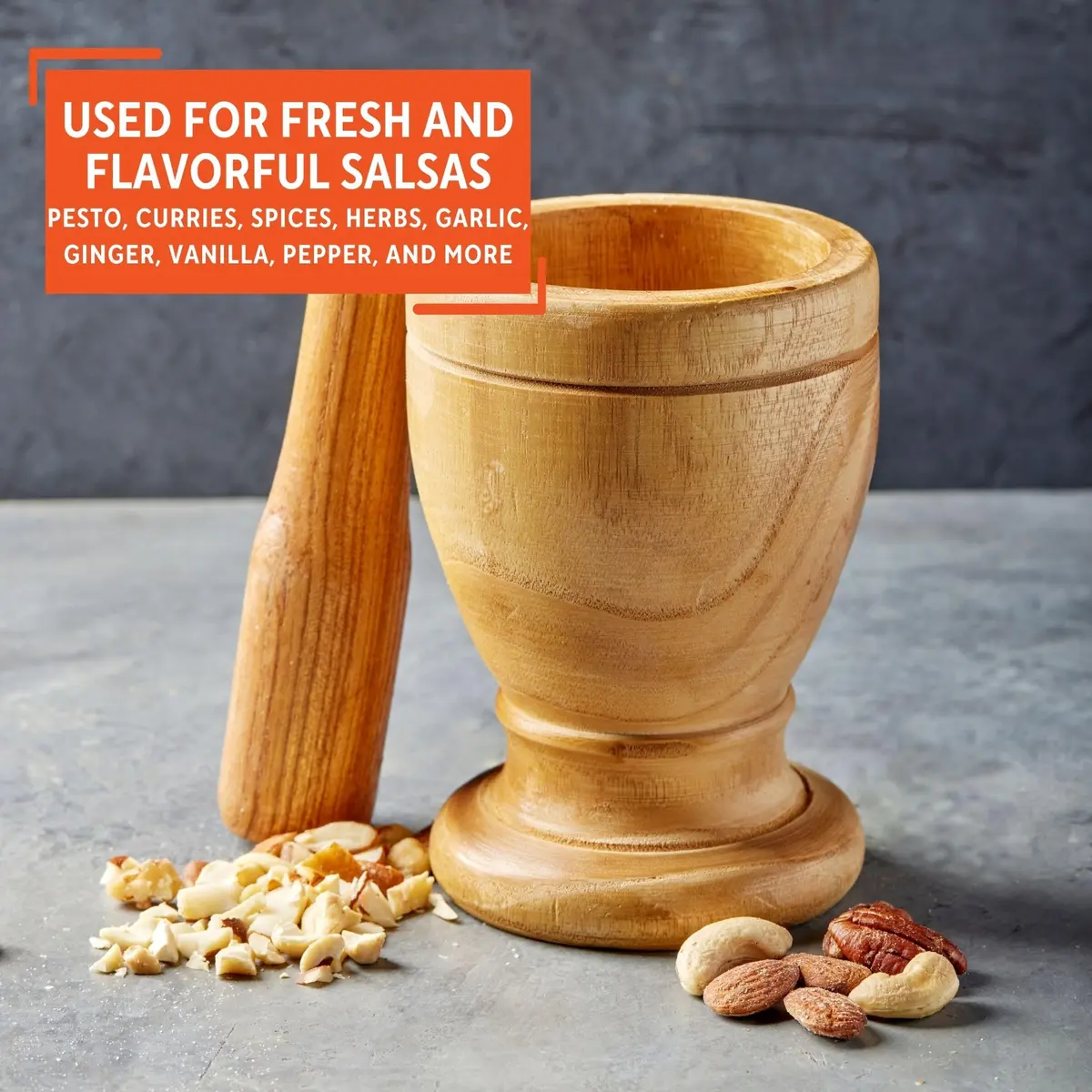 Imusa Jumbo Wood Mortar & Pestle for Crushing and Grinding | Durable Natural Finish, 4-inch Diameter - view 5
