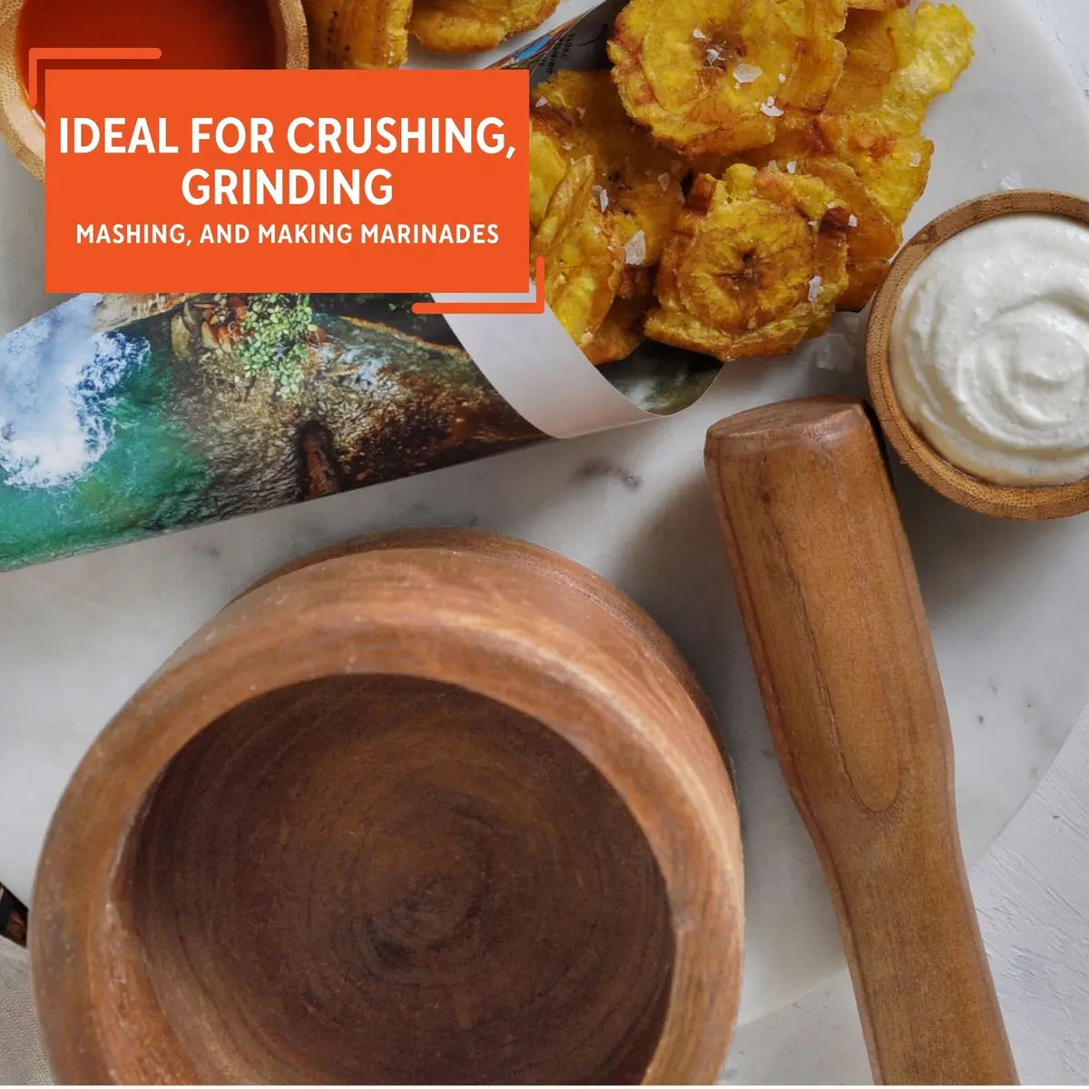 Imusa Jumbo Wood Mortar & Pestle for Crushing and Grinding | Durable Natural Finish, 4-inch Diameter - view 6