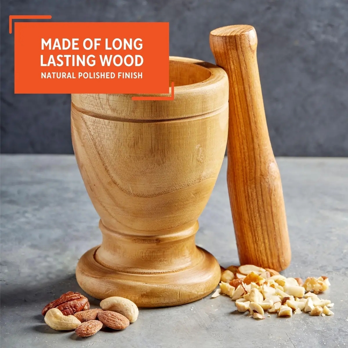 Imusa Jumbo Wood Mortar & Pestle for Crushing and Grinding | Durable Natural Finish, 4-inch Diameter - view 3