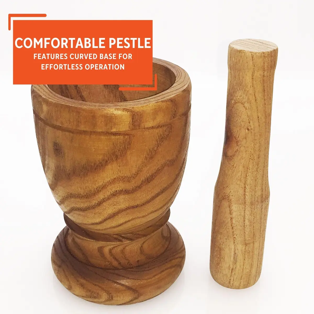 Imusa Jumbo Wood Mortar & Pestle for Crushing and Grinding | Durable Natural Finish, 4-inch Diameter - view 4