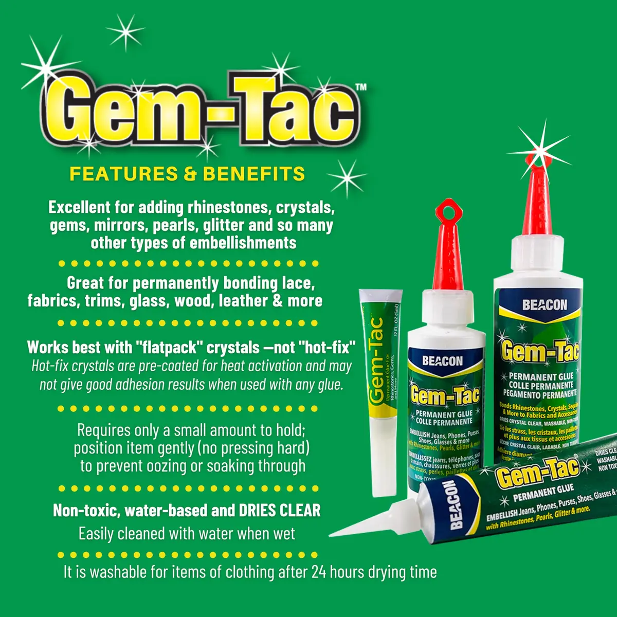 Beacon Gem-Tac Premium Quality Adhesive for Rhinestones and Gems 60ml (2 Fl Oz) | Non-Toxic, Water-Based, Flexible - view 7