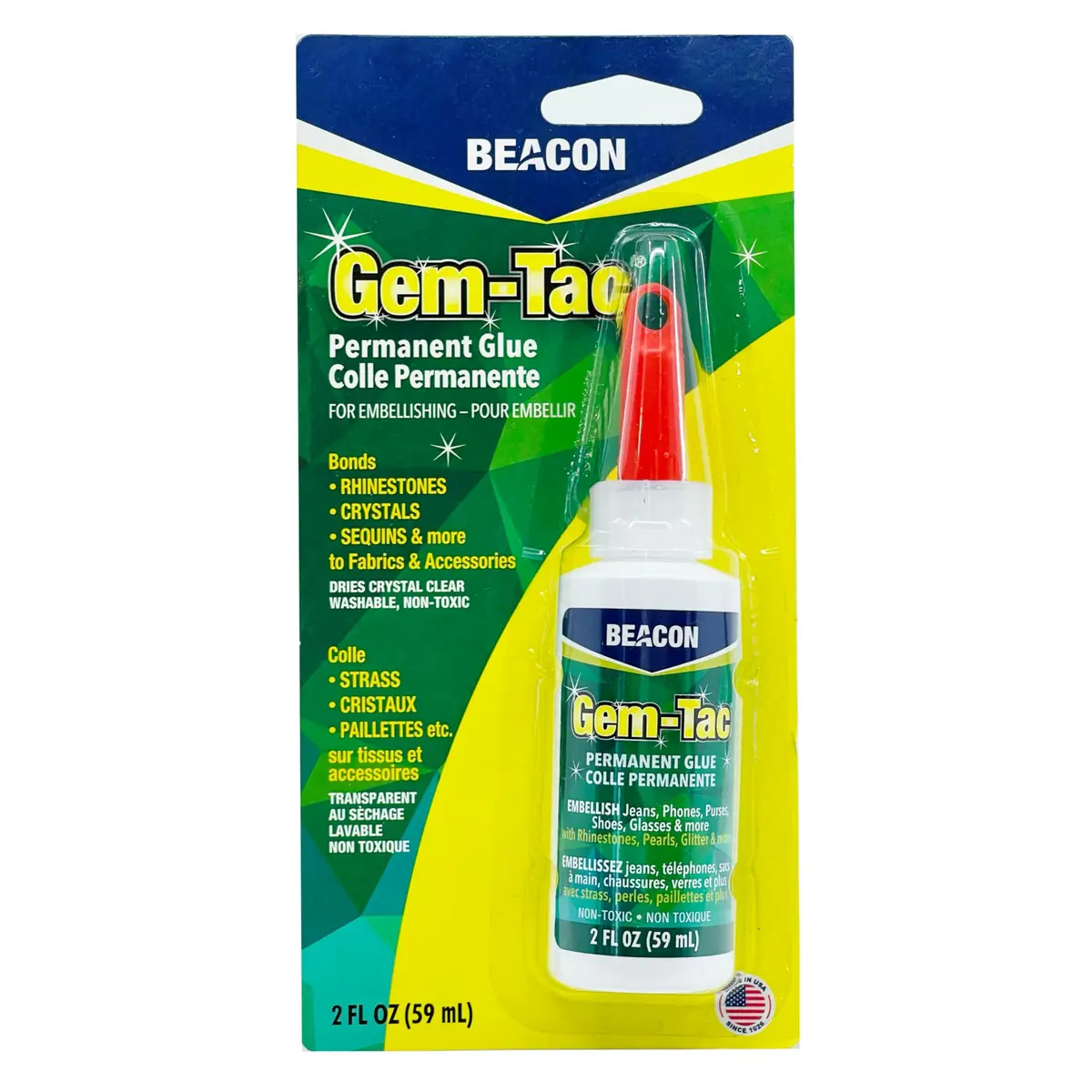 Beacon Gem-Tac Premium Quality Adhesive for Rhinestones and Gems 60ml (2 Fl Oz) | Non-Toxic, Water-Based, Flexible - view 2