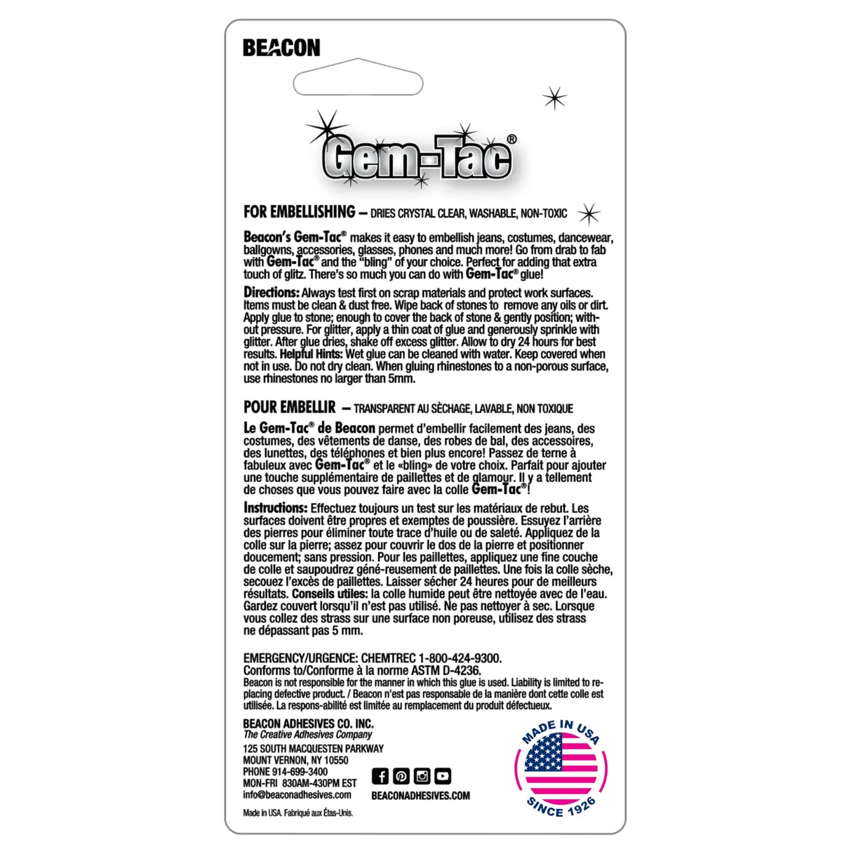Beacon Gem-Tac Premium Quality Adhesive for Rhinestones and Gems 60ml (2 Fl Oz) | Non-Toxic, Water-Based, Flexible - view 4
