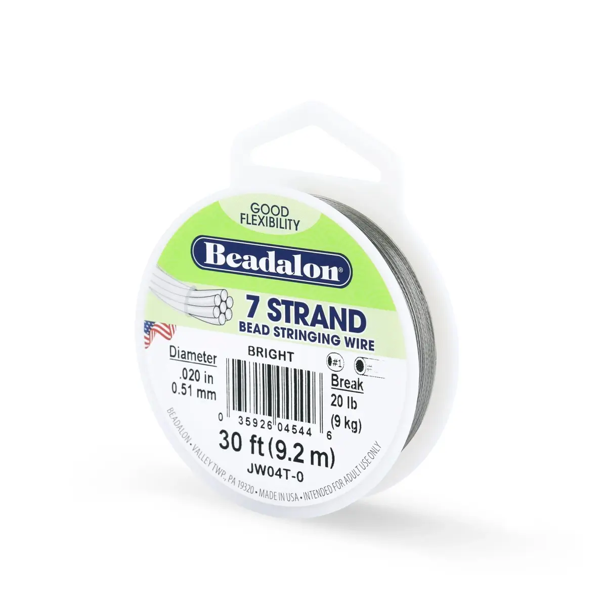 Beadalon 7-Strand Stainless Steel Beading Wire .020 in (0.51 mm) 30 ft | Authentic USA Import for Jewelry Making - main product image