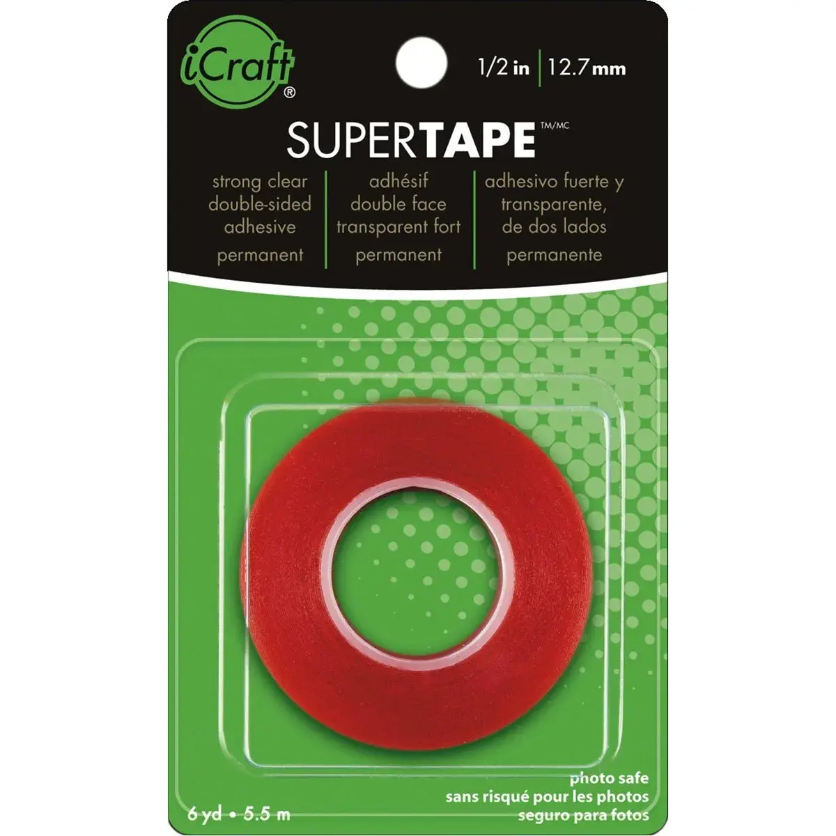 iCraft SuperTape Double Sided Permanent Adhesive Tape 13 mm x 5.5 m (1/2" x 6 yards) | Strong Clear Craft Tape - view 2