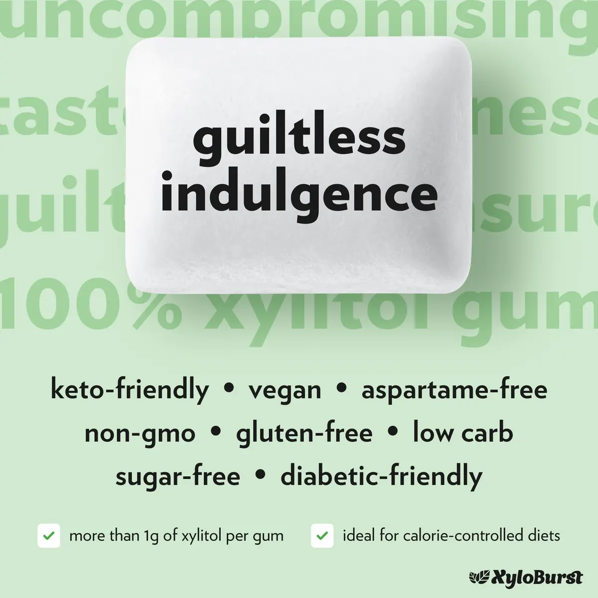 Xyloburst Spearmint Chewing Gum | Sugar Free, Gluten Free, Keto Friendly | 12 Pieces - view 6