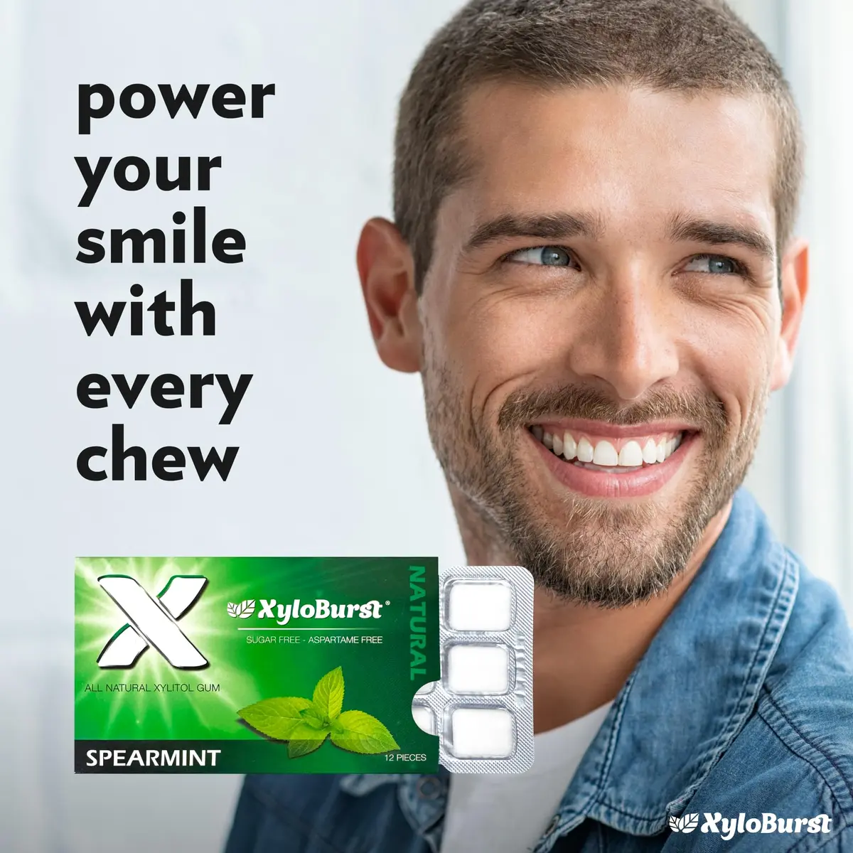Xyloburst Spearmint Chewing Gum | Sugar Free, Gluten Free, Keto Friendly | 12 Pieces - view 8