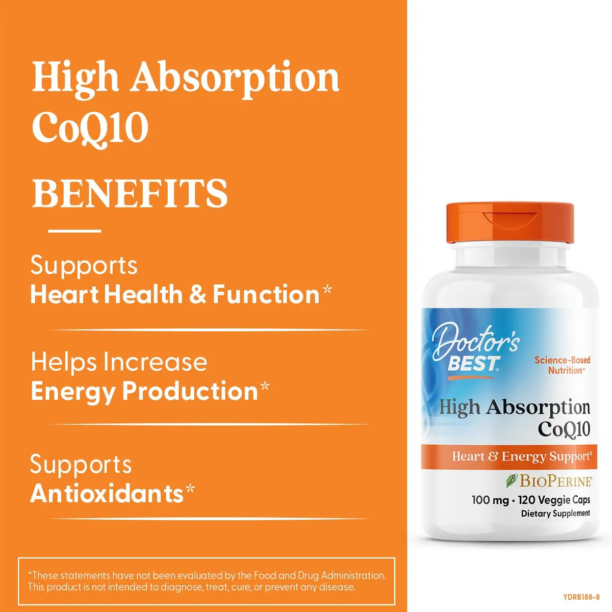 Doctor's BEST High Absorption CoQ10 with BioPerine Supplement - Coenzyme Q10 Caps for Heart Health & Antioxidant Support, CoQ10 100mg for Women & Men, Non GMO, Naturally Fermented - 120 Veg Capsules - view 2