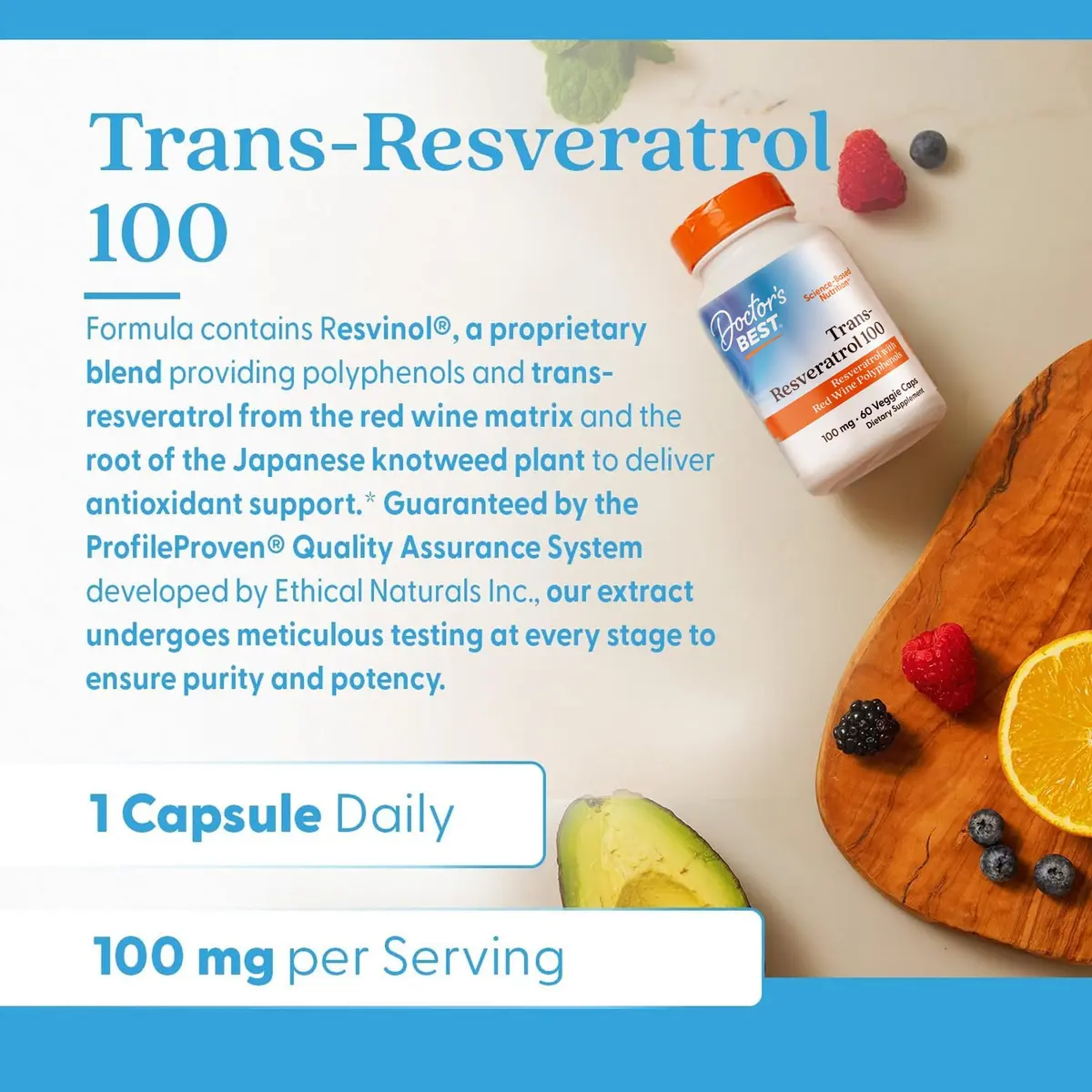 Doctor's Best Trans Resveratrol 100 mg Supplement 60 Veg Caps | Antioxidant Support from Red Wine & Japanese Knotweed - view 5