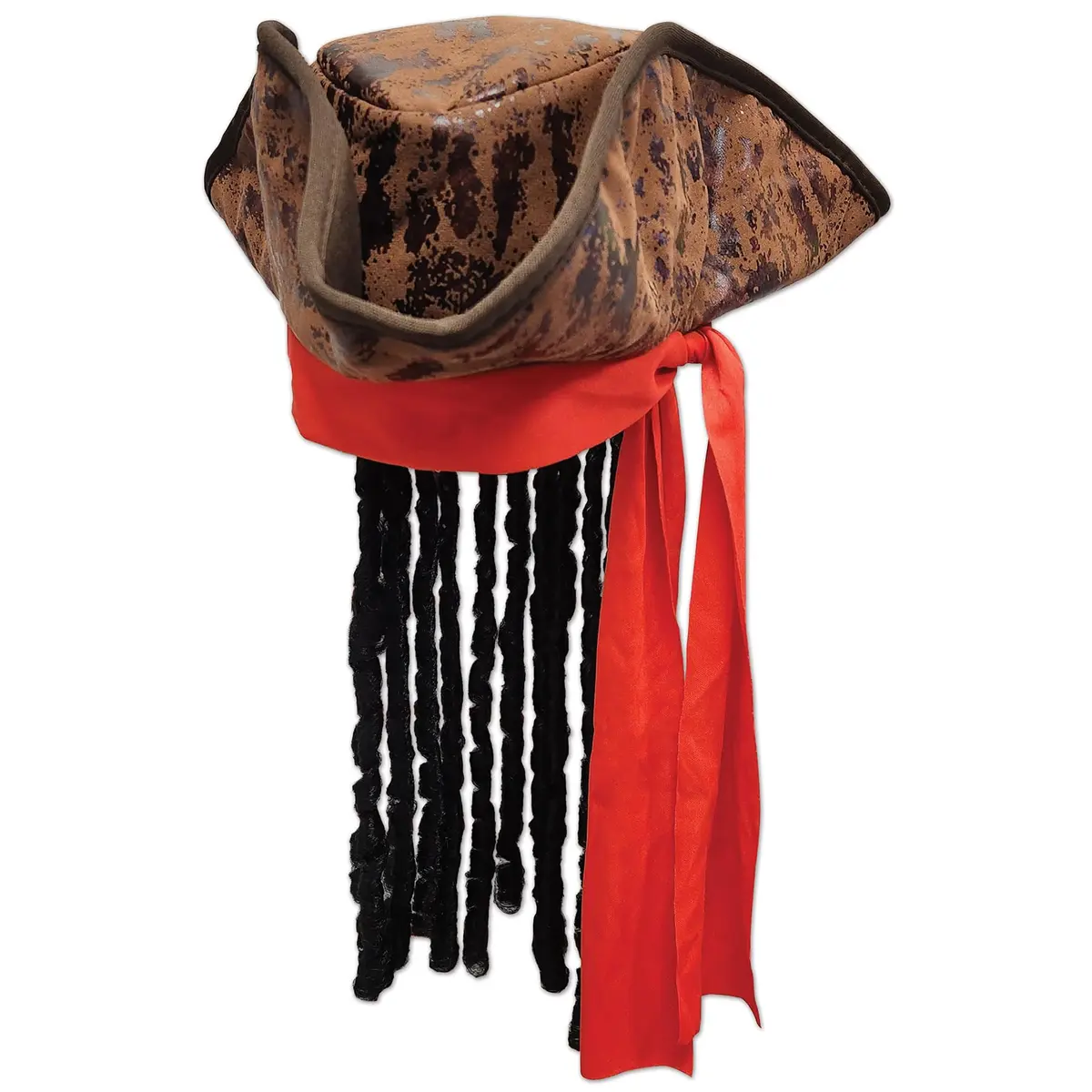 Beistle Caribbean Pirate Hat with Dreadlocks & Red Bandana | Adult Size - main product image