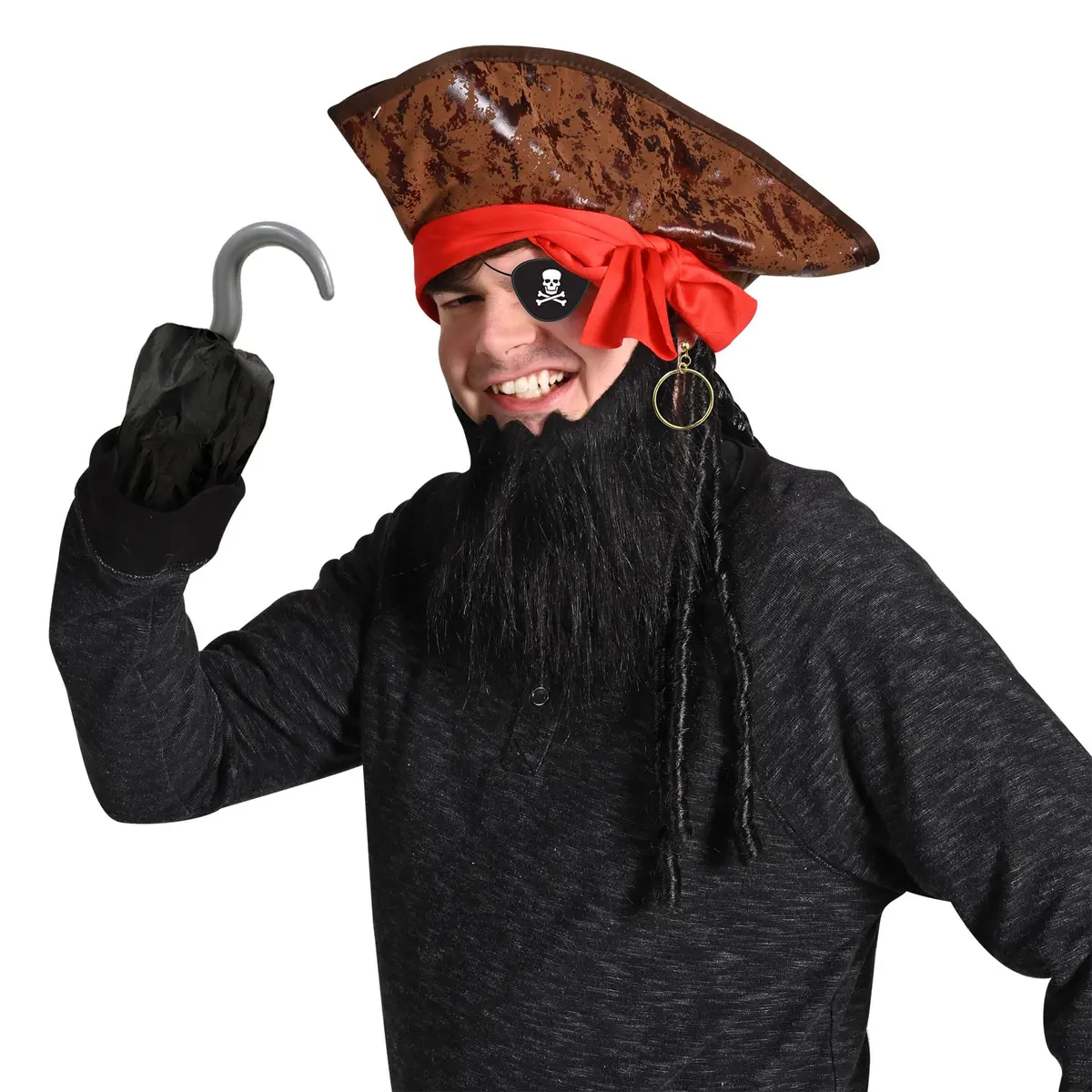Beistle Caribbean Pirate Hat with Dreadlocks & Red Bandana | Adult Size - view 2