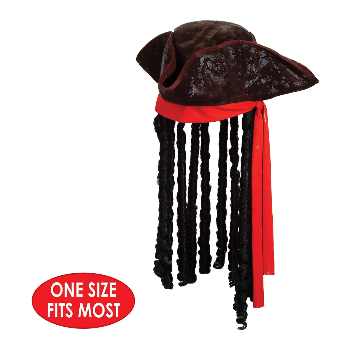 Beistle Caribbean Pirate Hat with Dreadlocks & Red Bandana | Adult Size - view 3