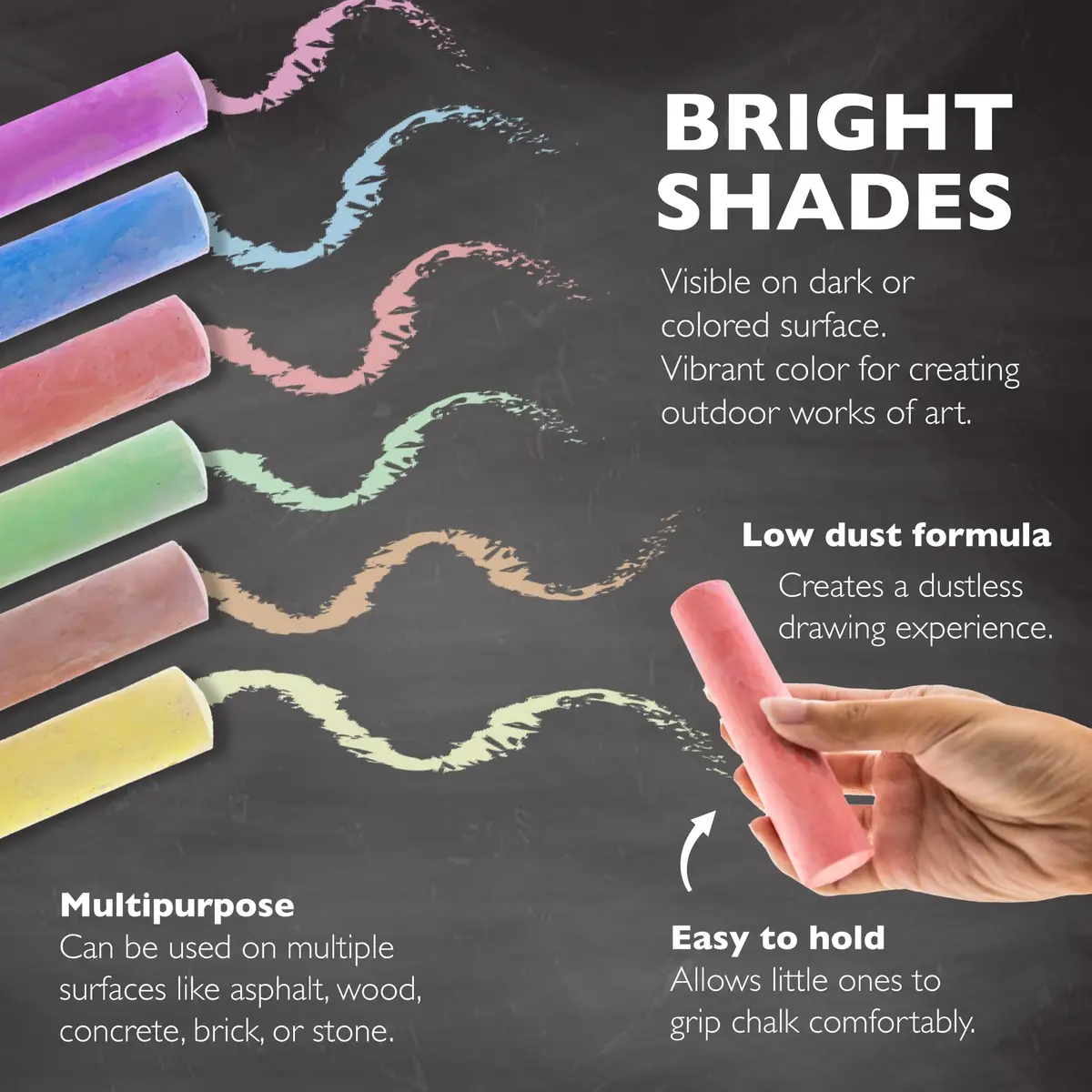 BAZIC Jumbo Color Chalks (15/Bucket) | Vibrant, Soft & Non-Toxic Classroom Chalk - view 4
