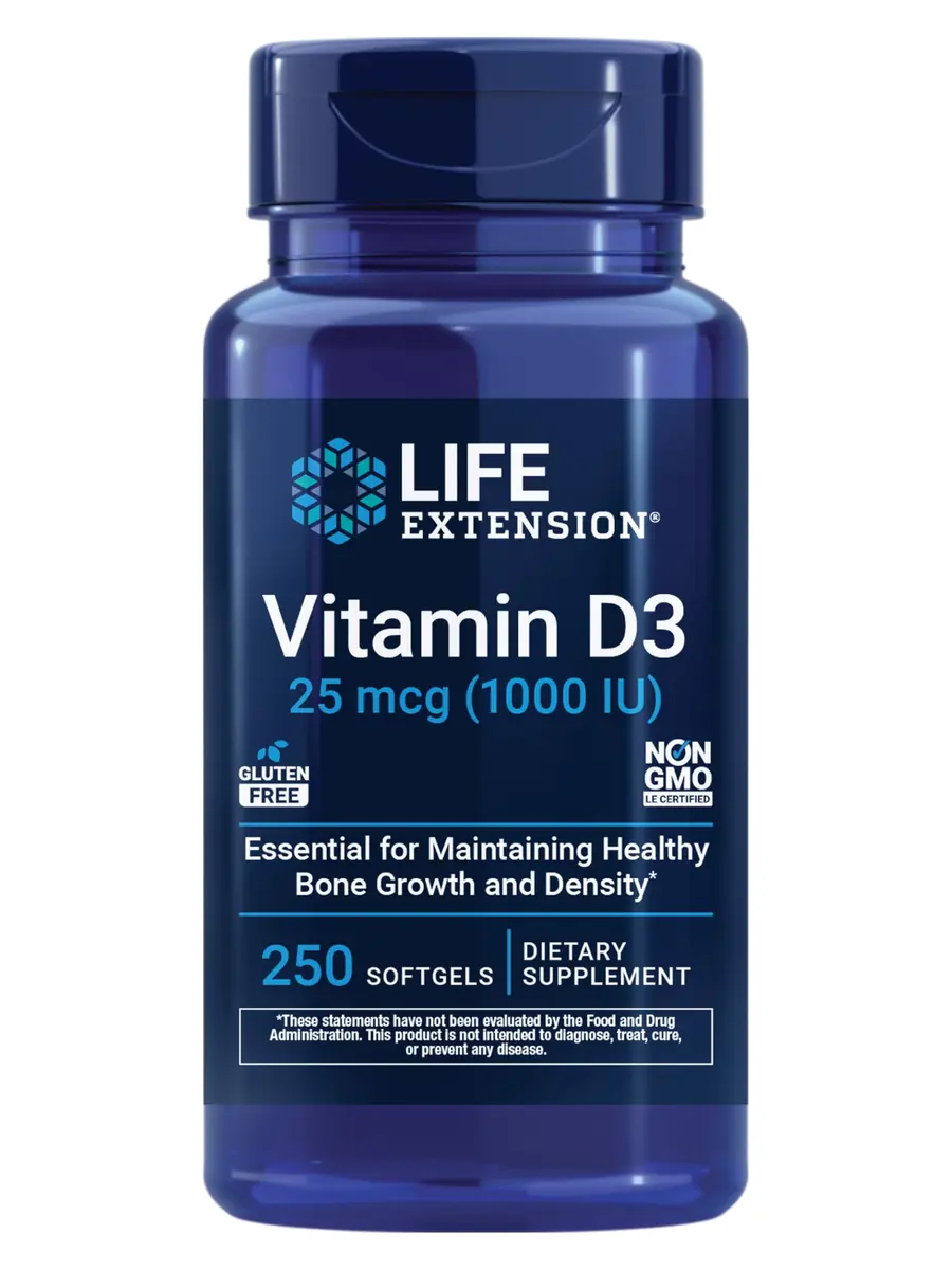 Life Extension Vitamin D3 25 mcg (1000 IU) | Supports Bone, Brain & Immunity, Non-GMO, 250 Softgels - main product image