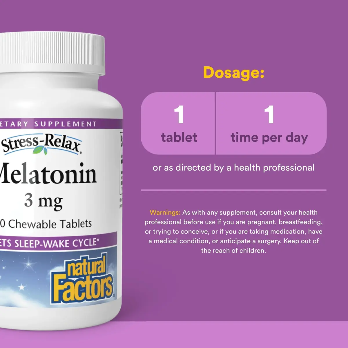 Natural Factors Melatonin 3 mg Chewable Tablets | Sleep Support for Adults, 90 Count - view 3