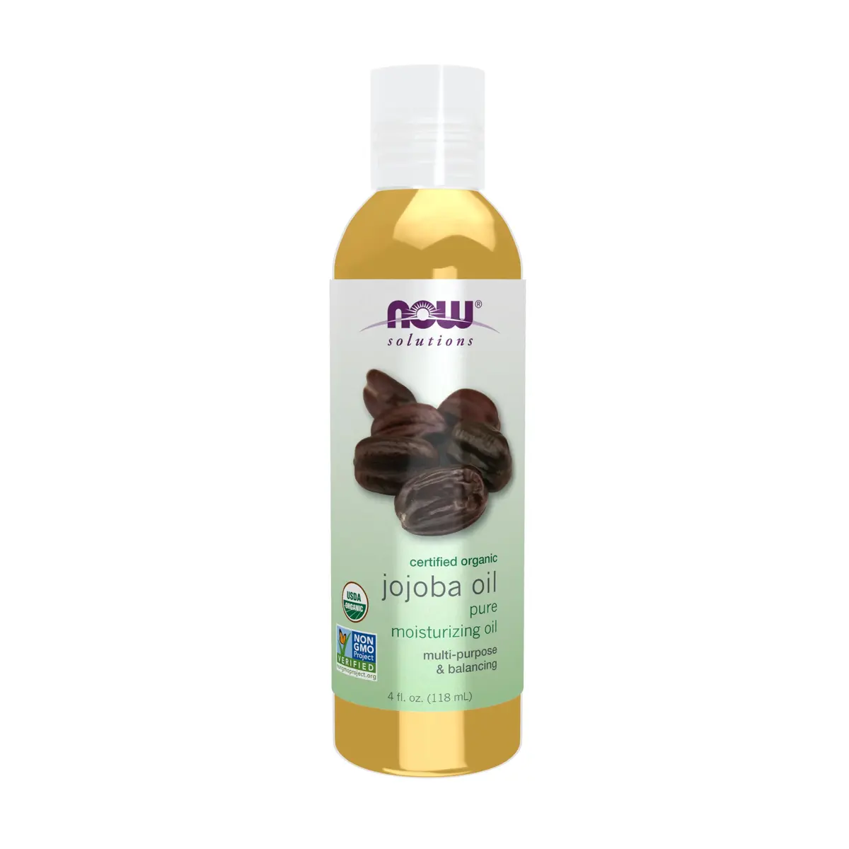 NOW Solutions Organic Jojoba Oil Moisturizing Multi-Purpose 120ml (4 fl. oz) | Pure Cold-Pressed Carrier Oil for Skin & Hair - main product image