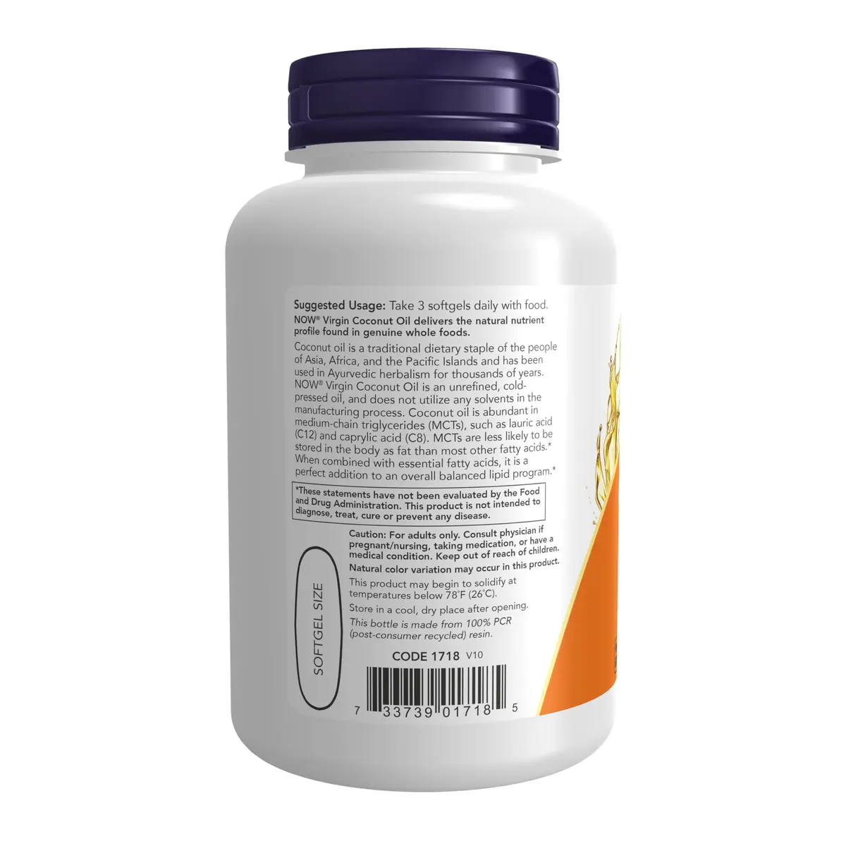 NOW Virgin Coconut Oil 1000 mg | Cold Pressed & Unrefined, 120 Softgels | Natural MCTs Support Healthy Lipids - view 3