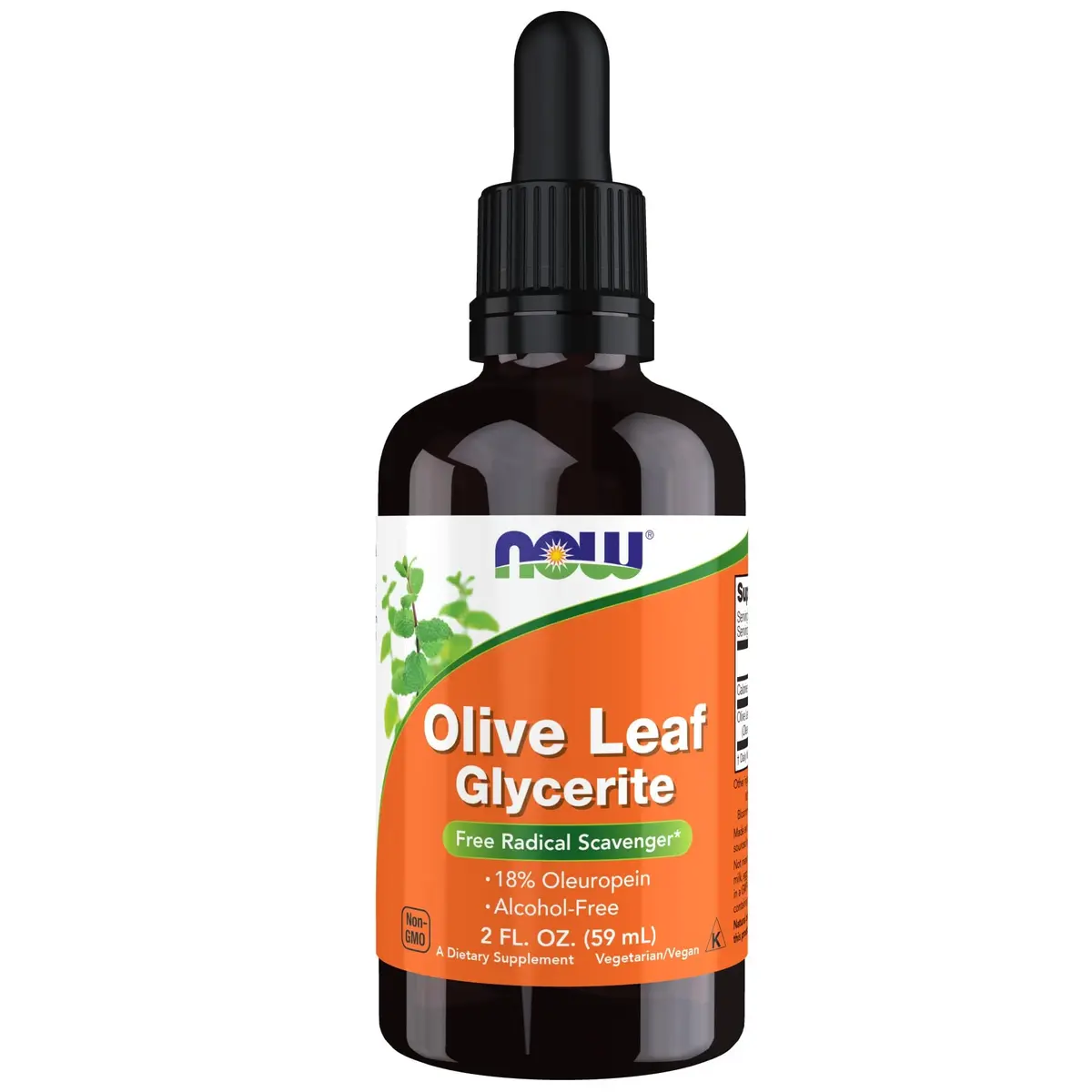 NOW Olive Leaf Glycerite Liquid 2 oz | Alcohol-Free, Vegan, Non-GMO, Made without Gluten - main product image