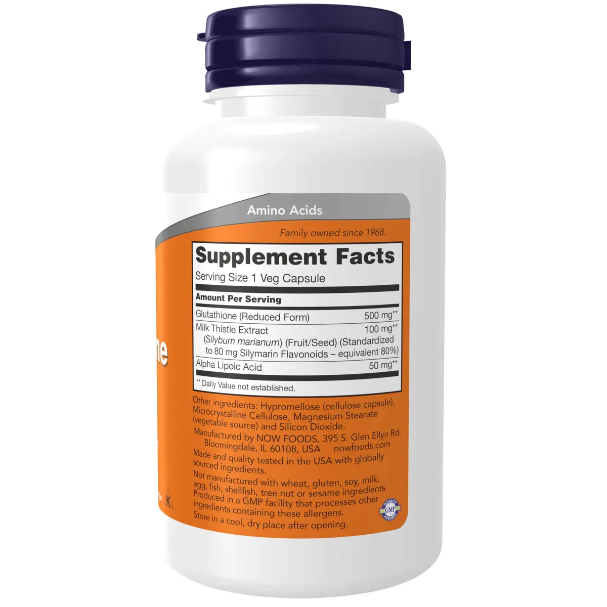 NOW Glutathione 500 mg Veg Caps 60 Count | Detoxification Support with Milk Thistle & ALA - view 2