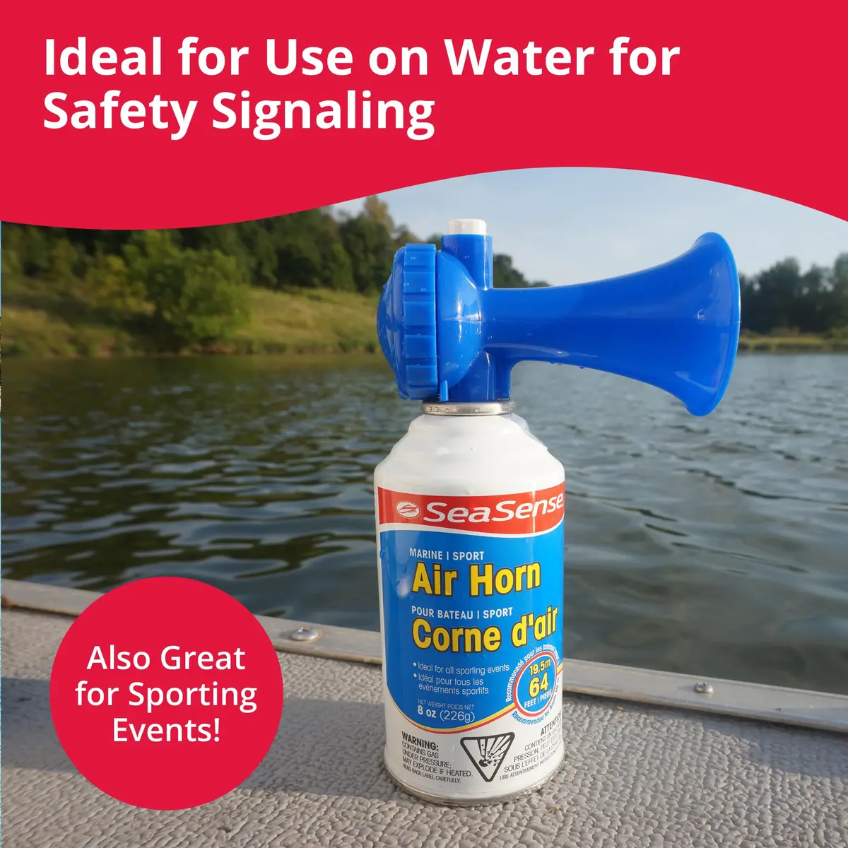 SeaSense Air Horn – Large Size (3.5 oz), 118 dB – Loud 1 Mile Range, Meets EPA & USCG Standards – Great for Boat & Marine Safety - view 2