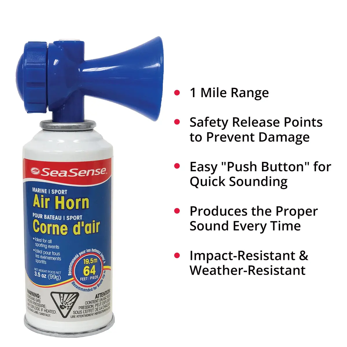 SeaSense Air Horn – Large Size (3.5 oz), 118 dB – Loud 1 Mile Range, Meets EPA & USCG Standards – Great for Boat & Marine Safety - view 3