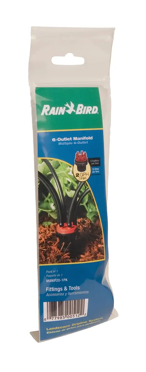 Rain Bird 6-Port Drip Manifold 2 GPH | Connects Six 1/4" Tubes to 1/2" Riser - view 4