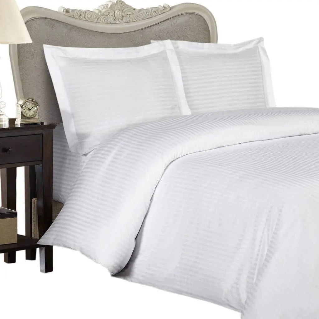 EGYPTIAN BEDDING Luxurious 300TC Egyptian Cotton Sheet Set King White Damask Stripe - main product image