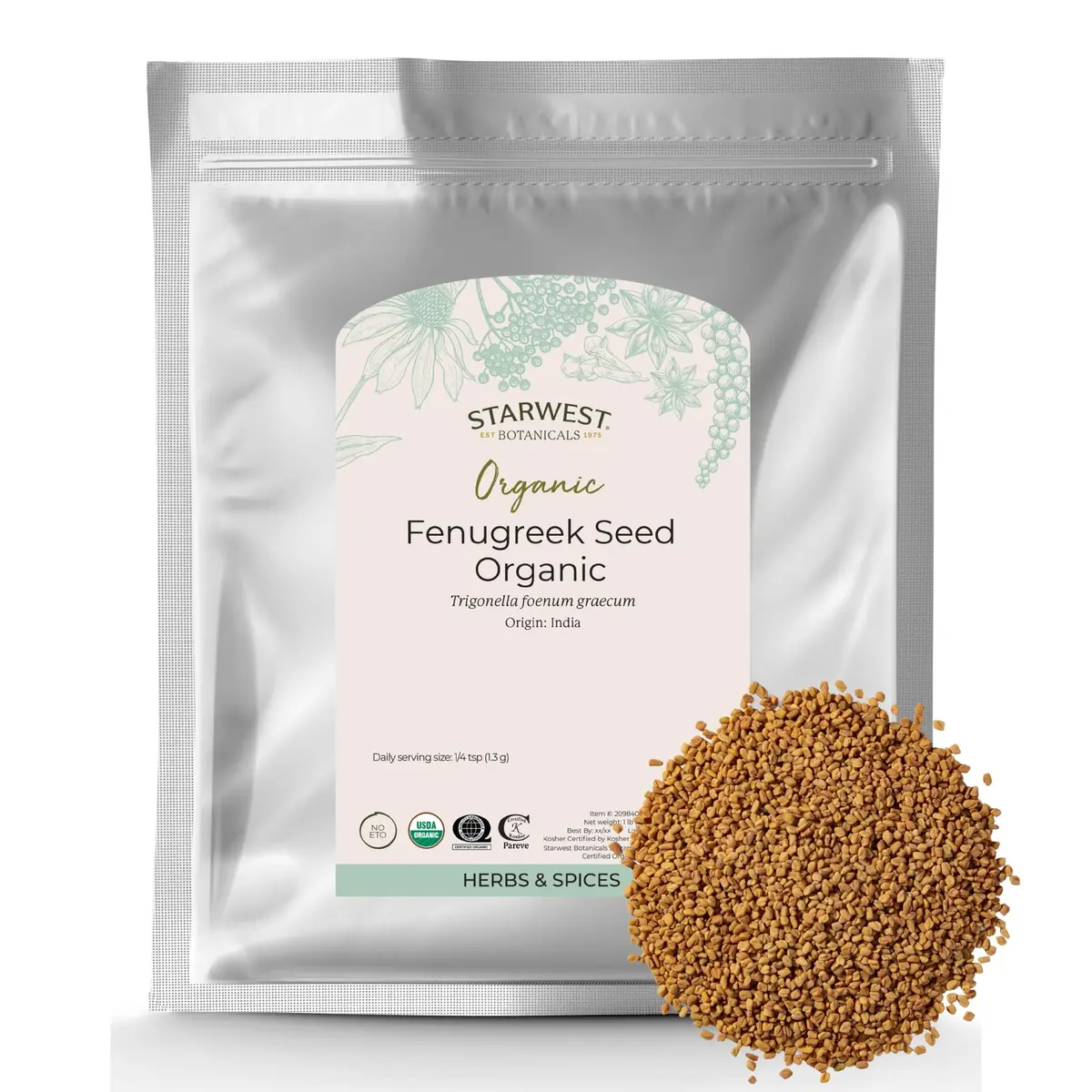 Starwest Botanicals Organic Whole Fenugreek Seeds 16 Ounce | Kosher & USDA Certified - main product image