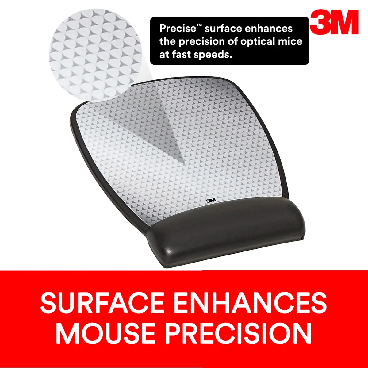 3M Precise Mouse Pad with Gel Wrist Rest, Vertex, 8.6 in x 6.8 in | Precise optical surface, antimicrobial support, ergonomic design - view 3