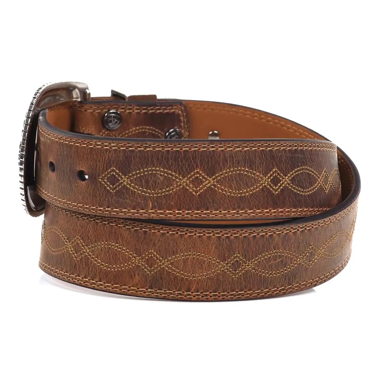 ARIAT Women's Center Stitch Leather Belt 36 | Western Style, Silver Buckle, Brown Leather - view 4