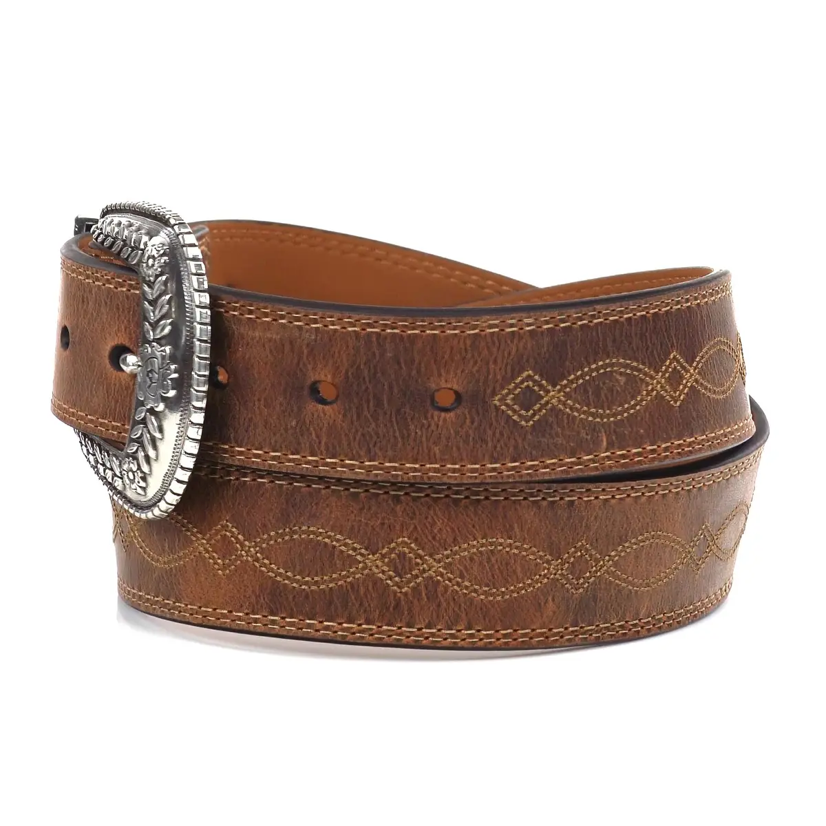 ARIAT Women's Center Stitch Leather Belt 36 | Western Style, Silver Buckle, Brown Leather - view 5