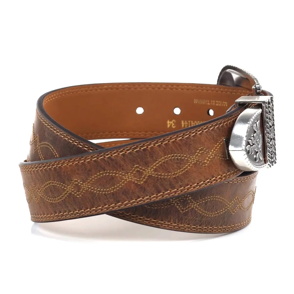 ARIAT Women's Center Stitch Leather Belt 36 | Western Style, Silver Buckle, Brown Leather - view 3