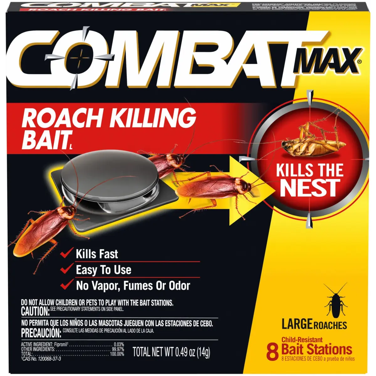 Combat Max Large Roach Killing Bait Stations 8 Count | Kills Roaches Continuously for 3 Months - main product image
