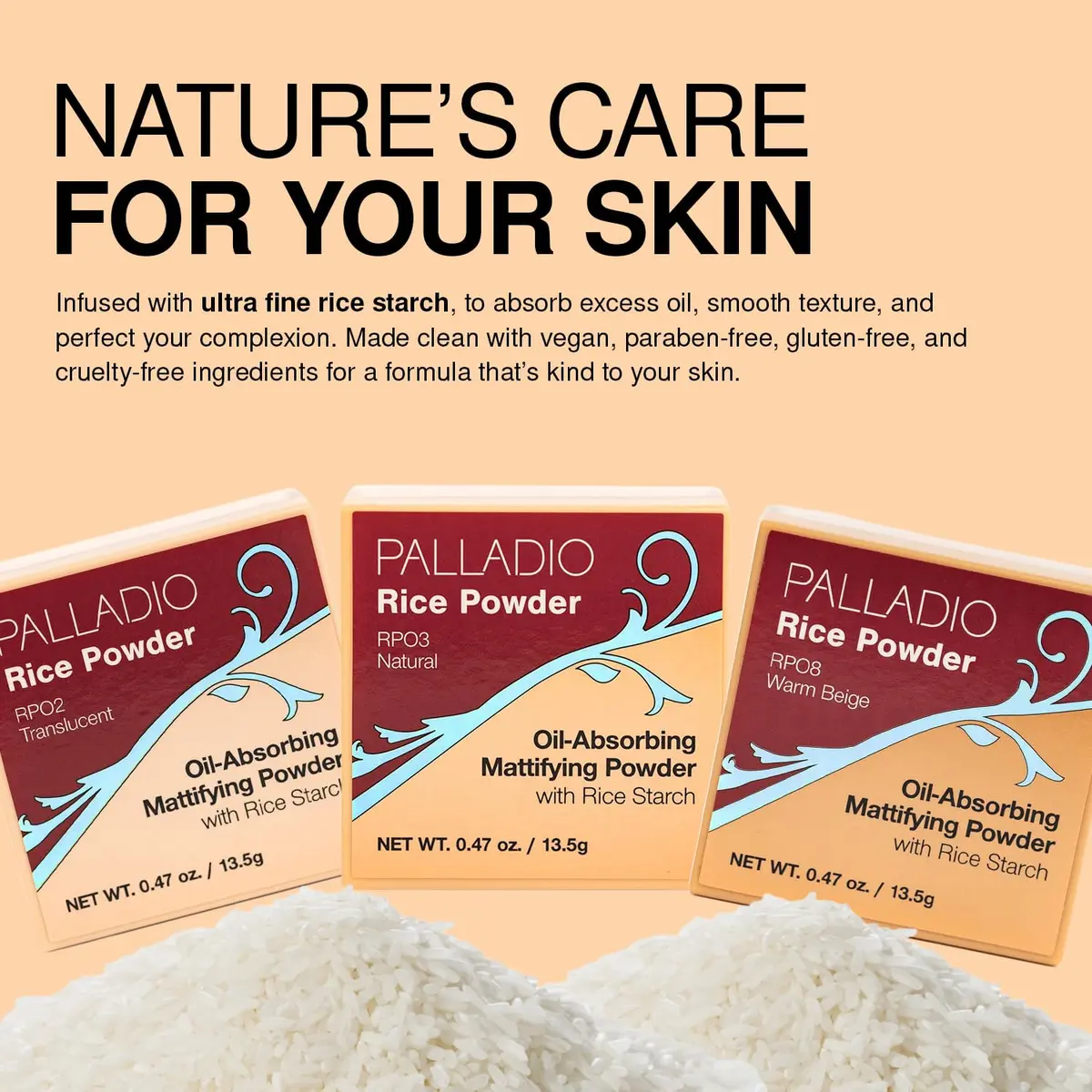 Palladio Natural Rice Powder Loose Setting Powder 17g (0.6 Oz) | Absorbs Oil for Flawless Matte Finish - view 5