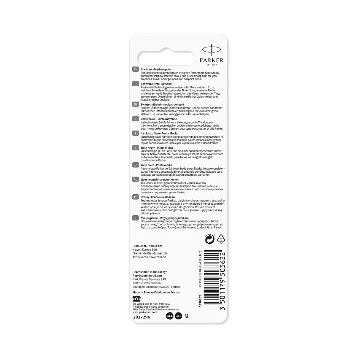 Parker Quink Gel Ink Refills Medium Tip Black | Reliable Writing Performance - view 2