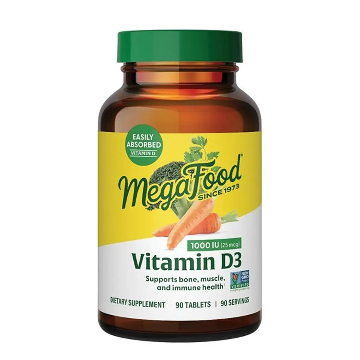 MegaFood Vitamin D3 1000 IU (25 mcg) | Bone & Immune Support, Vegetarian, 90 Tablets - main product image