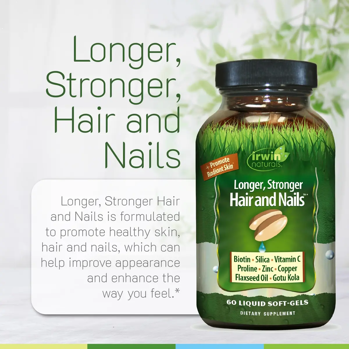 Irwin Naturals Longer, Stronger Hair & Nails Softgels | Biotin + Horsetail Silica for Hair & Nails Support - view 5