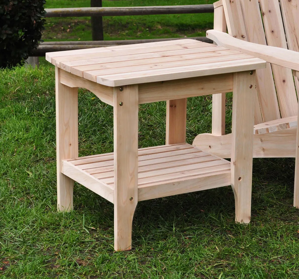 Shine Company Long Island Rectangular Side Table 19"D x 24"W x 22"H | Solid Cedar, 2-Tier - view 2