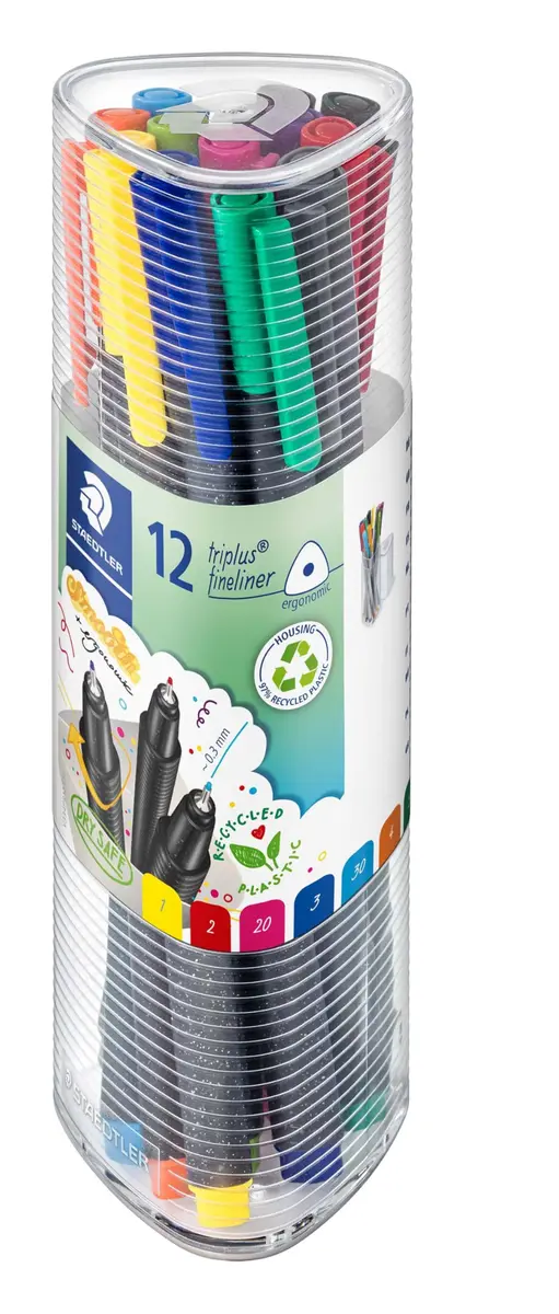 STAEDTLER Triplus Fineliner 0.3mm Pens 12 Color Set | Triangular Ergonomic Design, Water-Based Ink, Assorted Colors - view 3