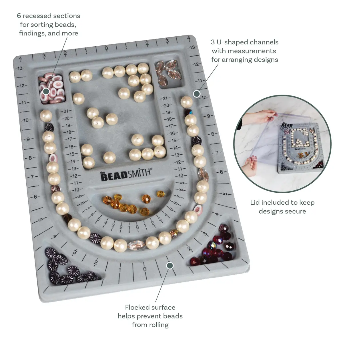 The Beadsmith Grey Flocked Bead Board with Cover, 34.9 cm (13.75 in) | Design Bracelets & Necklaces - view 4