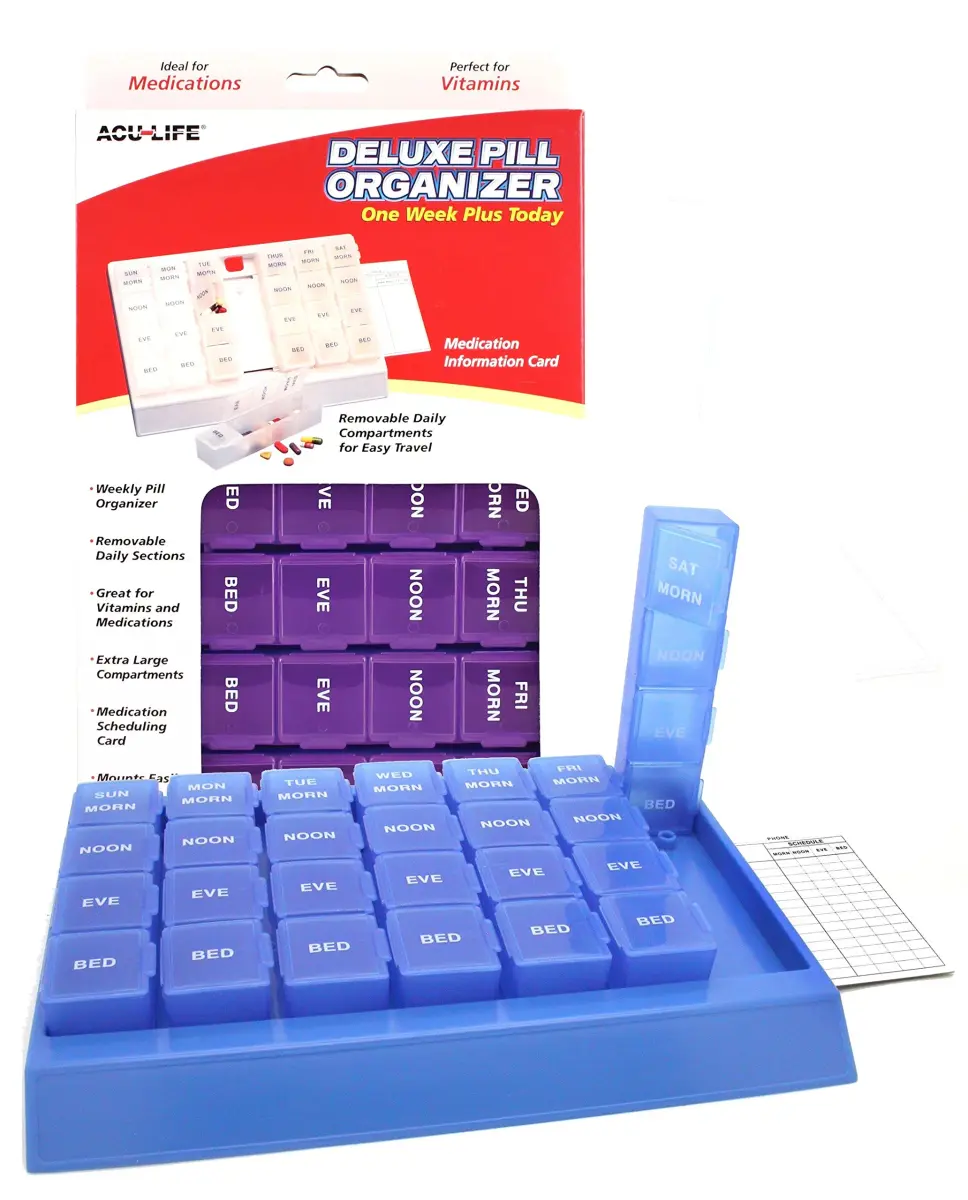 Acu-Life Pop-Out Daily 7-Day Pill Organizer | 17.3cm (6.75 in) x 26.4cm (9.75 in) x 4.5cm (1 in) - main product image