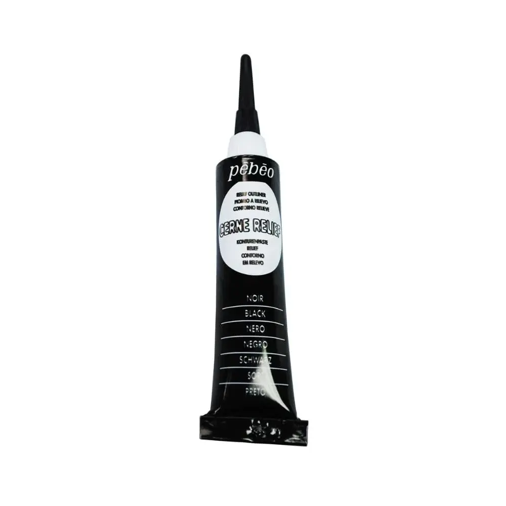 Pebeo Vitrail Cerne Relief Dimensional Paint Black 20ml (0.68 Fl Oz) | ASTM D-4236 Certified Outliner - main product image