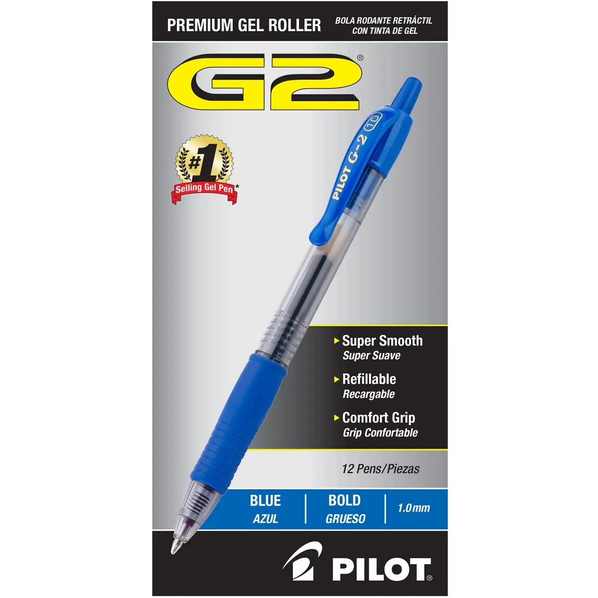 PILOT G2 Premium Gel Roller Pens Blue Ink Bold Point 1.0mm (12 Count) - main product image