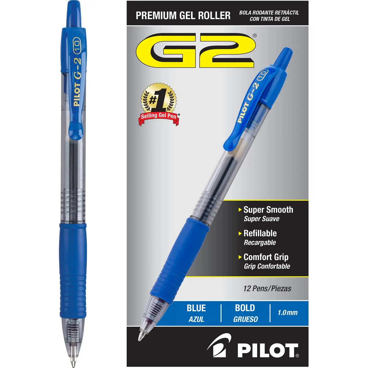 PILOT G2 Premium Gel Roller Pens Blue Ink Bold Point 1.0mm (12 Count) - view 2