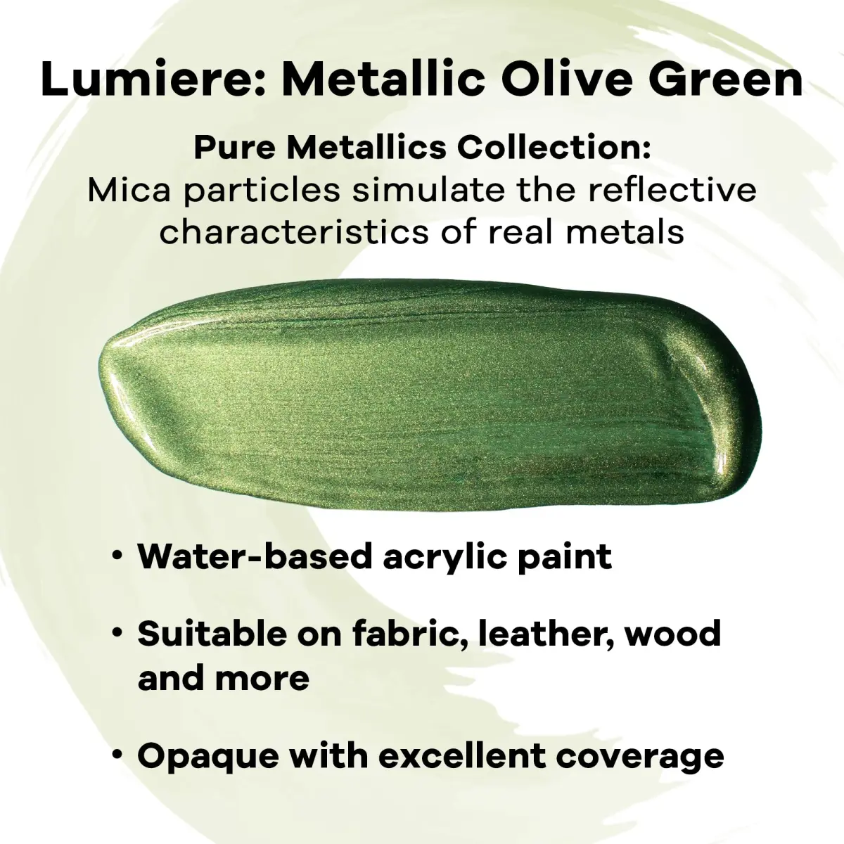 Jacquard Lumiere Fabric Paint Metallic Olive Green 66ml (2.25 Fl Oz) | Opaque Metallic Acrylic for Fabric, Leather, Canvas, Paper, Wood - view 2