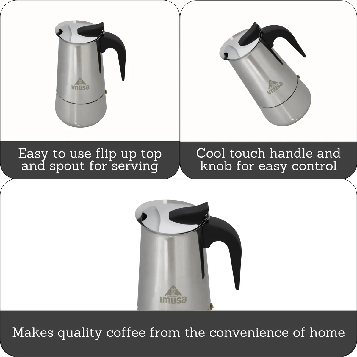 Imusa Stainless Steel 6 Cup Coffee Maker | Elegant Stovetop Espresso & Moka Pot (70-120 chars) - view 2