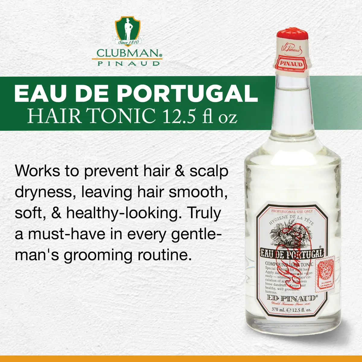Clubman Eau de Portugal Hair Tonic for Men - 355ml (12.5 Fl Oz) | Stimulates Scalp, Controls Frizz, Promotes Shine - view 3